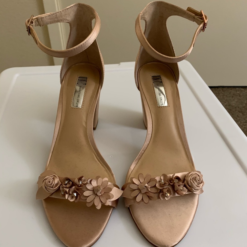 INC Satin Pink chunky heel with Flower Power